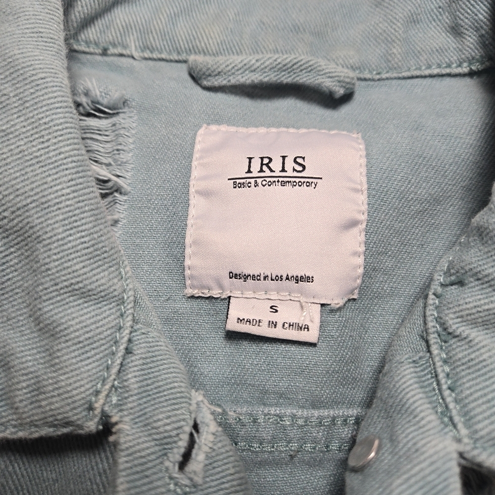 Iris Jeans Distressed Denim Jacket in Teal - Picture 12 of 13